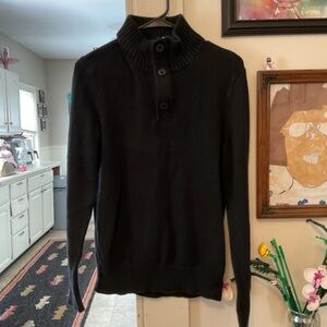 American Eagle Outfitters Black Turtleneck Sweater with Button Placket